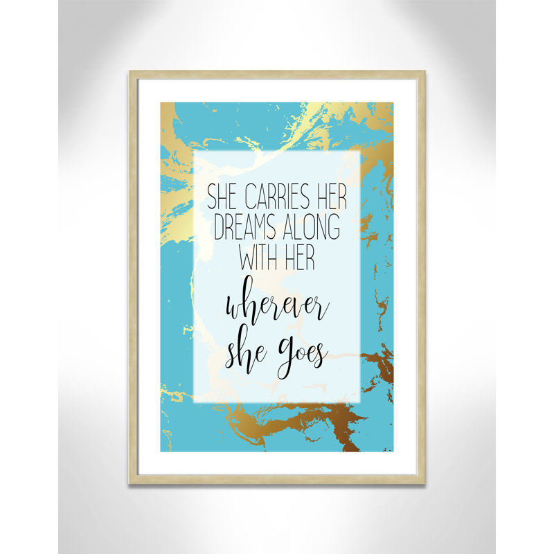 «Whereever she goes», art encadré, H 35,5 po x l 25,5 po x P 1,19 po, Encadré de boîte champagne clair