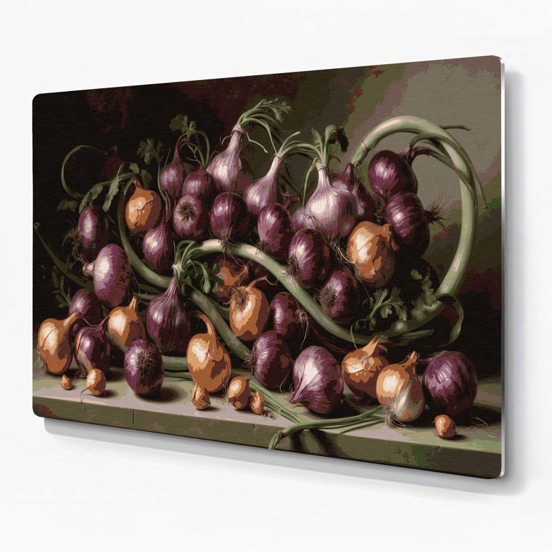 Légumes, échalote, art mural en métal noir