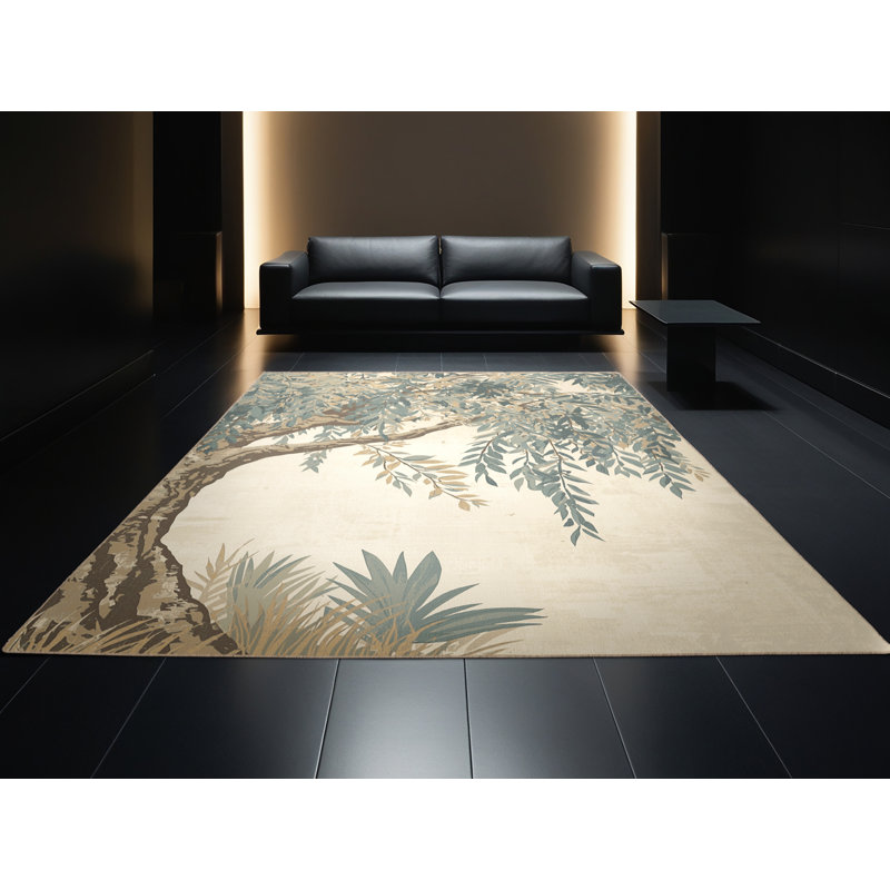 Machine Washable Parrilla Willow Tree French Country Vintage Look Rug in Beige – Beige Binding, 2x3