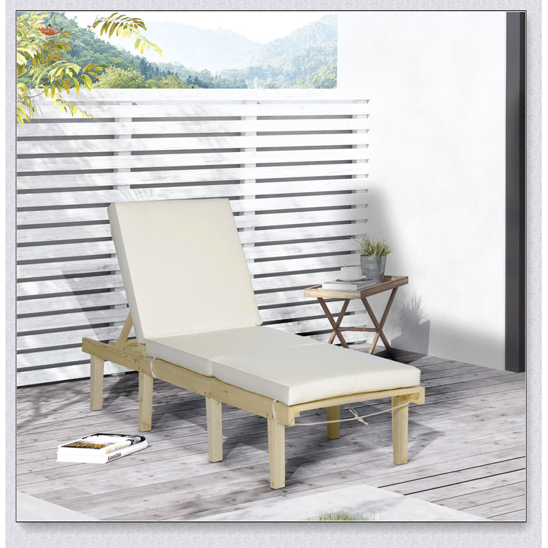 Outsunny Chaise Lounge Chair for Outdoor, Patio Recliner with 4-Position Adjustable Backrest, Beige/Natural