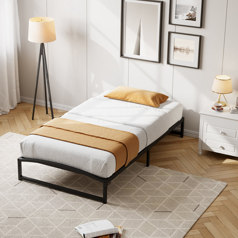 Low Bed Frame Twin Size, 10 Inch Heavy Duty Metal Platform Twin Bed Frame with Arch Design, Easy Assembly, Strong Bearing Capacity, Under Bed Storage, No Box Spring Needed