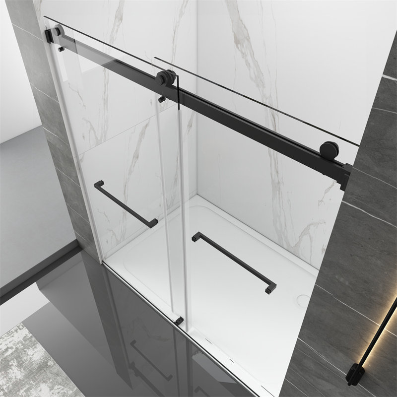 48'' W 76'' H Frameless Rectangle Reversible Shower Stall, Black