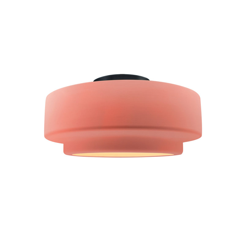 Plafonnier semi-encastré en céramique Dottie, Rosé brillant, Noir mat, H 7 po x l 12 po x P 12 po