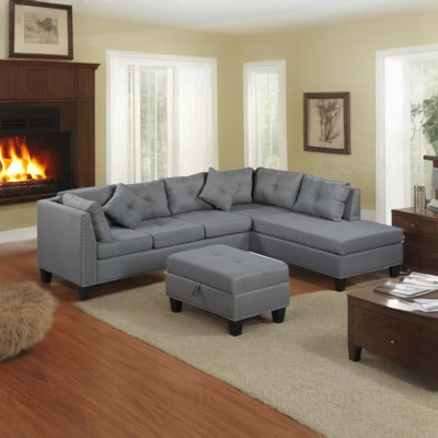 Canapé, chaise et repose-pieds 104,5 po, gris