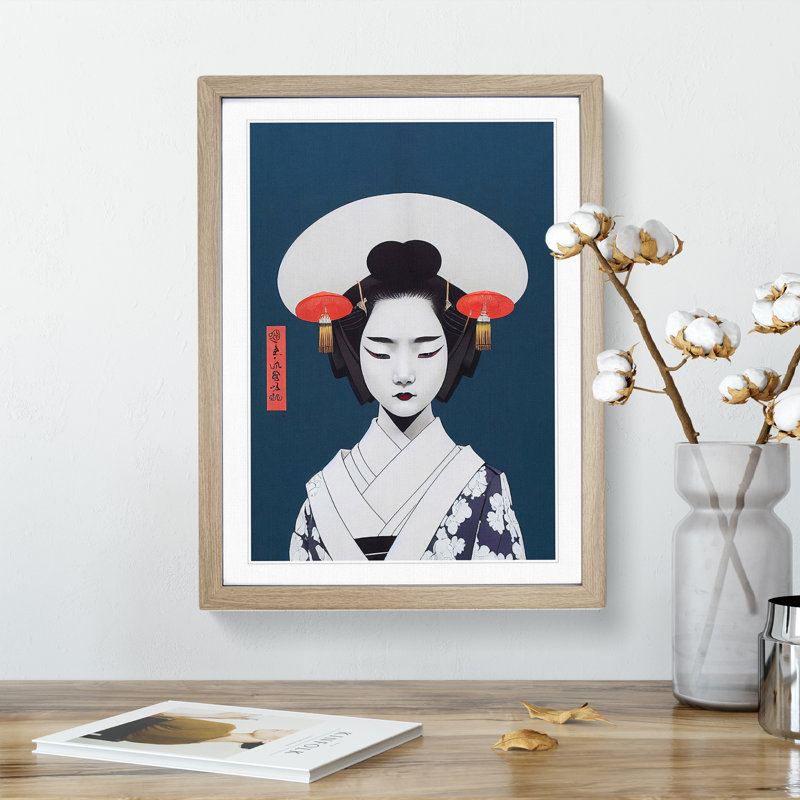 Brilliant Geisha - Print, White, Oak Framed, 48cm H x 36cm W