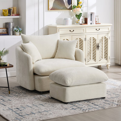 46" Oversized Swivel Chair With Ottoman Upholstered Deep Seat Accent Chair With 2 Pillows Suitable For Living Room, Bedroom, Lounge, Office