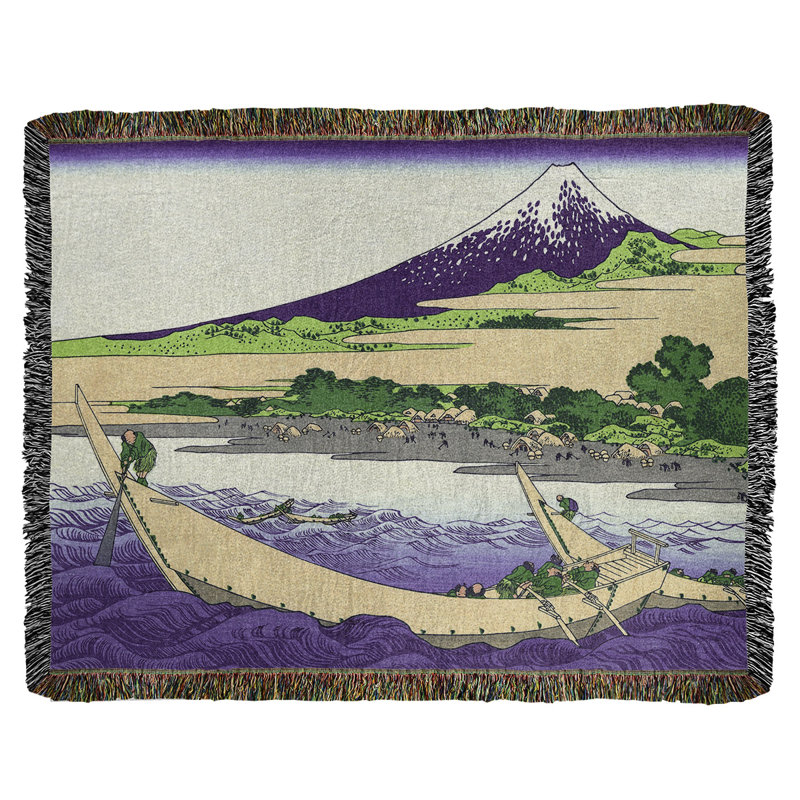 Jeté en coton katsushika hokusai, shore of tago bay, Mauve