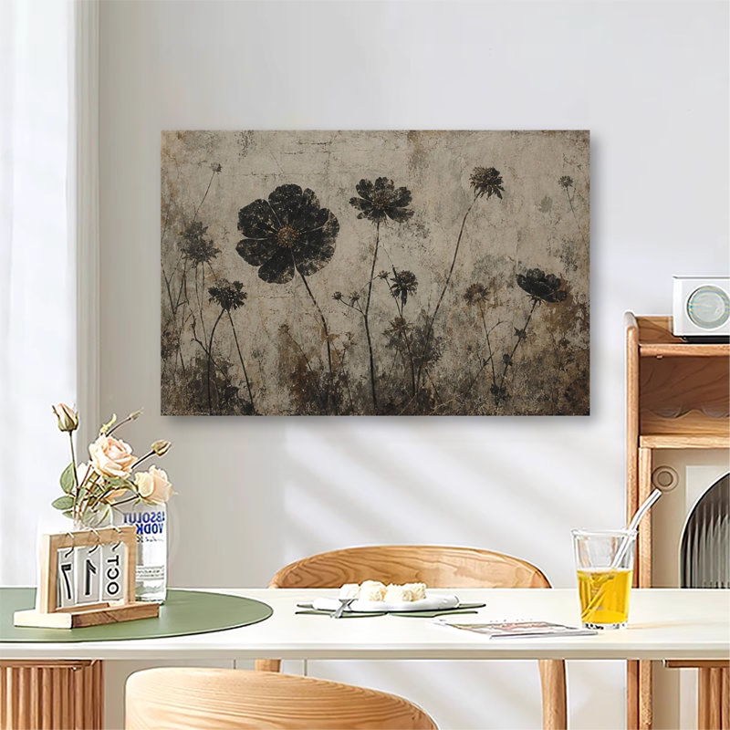 Impression murale rétro, fleurs séchées foncées, art mural gothique fleur fanée pour décoration de chambre d'Halloween rustique