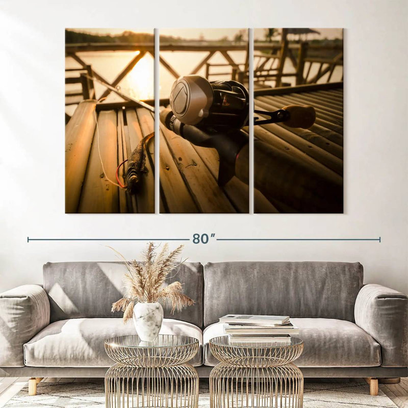 «Bass Fishing Set», 3 pièces sur toile, H 42 po x l 65 po x P 1,25 po
