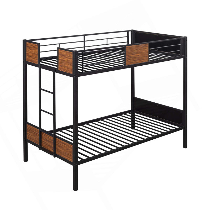 Lit superposé à structure en acier moderne avec barrière de sécurité et échelle intégrée, Lit simple