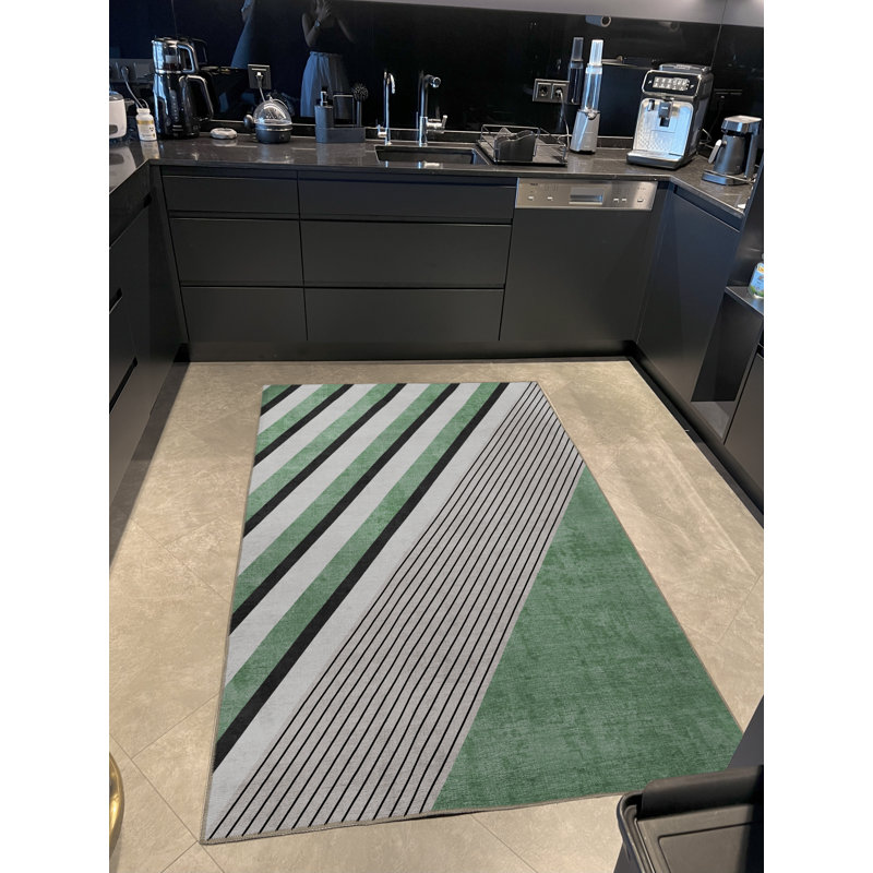Tapis décoratif vert et gris, Rectangle 3 pi 11 po x 5 pi 11 po
