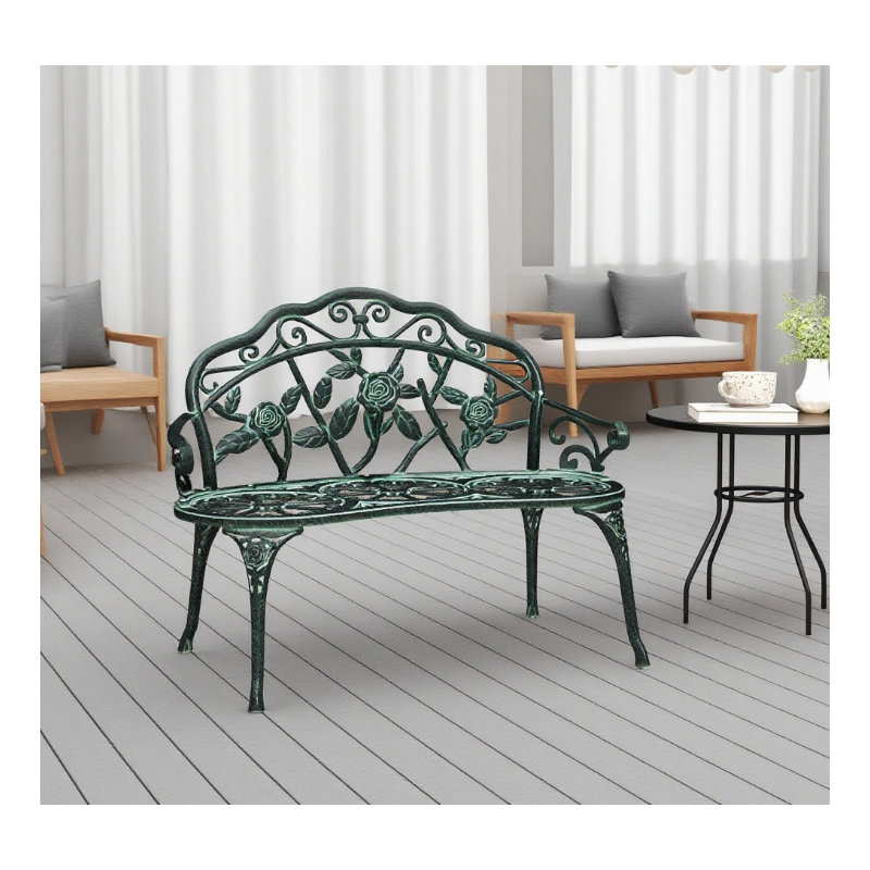 Banc d'extérieur durable en fonte d'aluminium avec dossier ergonomique et accoudoirs