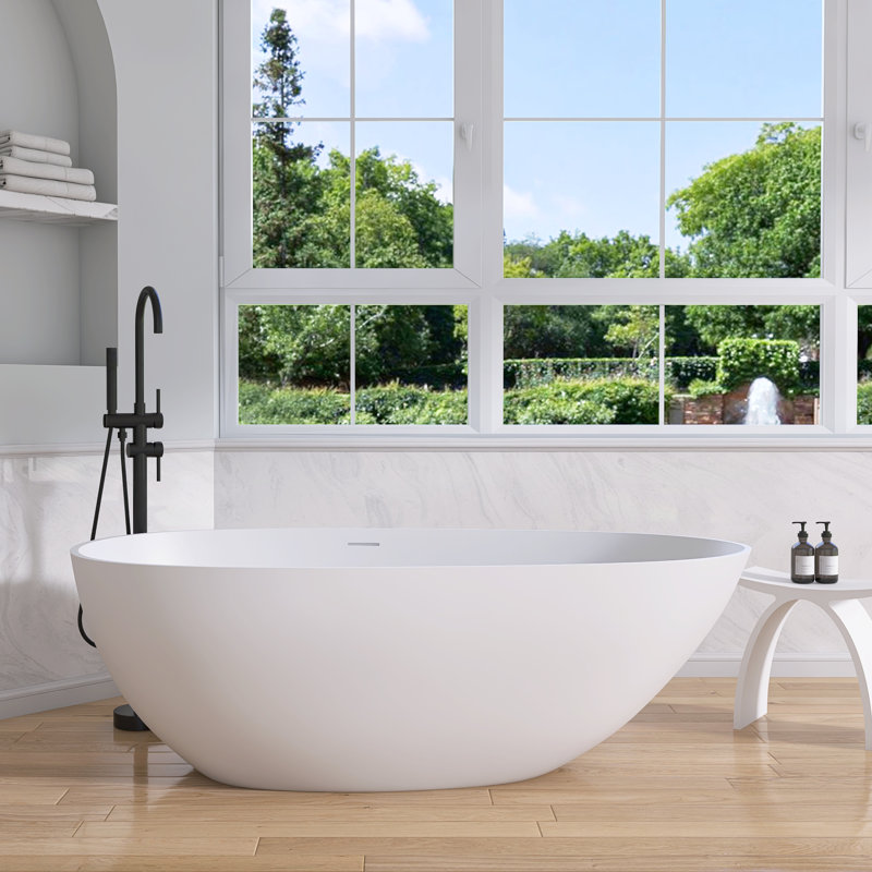  67'' x 33'' Freestanding Soaking Solid Surface Bathtub Bathroom soaking tub, Matte White