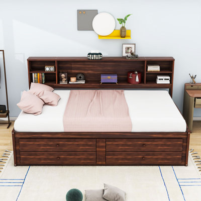 Full Wood Captain Bed with Cabinets,Storage Shelves and Drawers