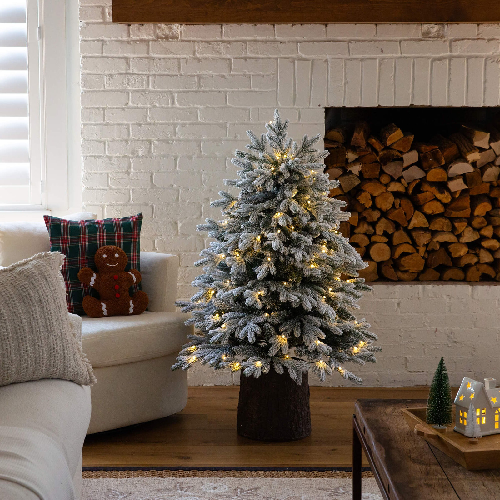 White Flocked 4' Pre-Lit Fir Christmas Tree