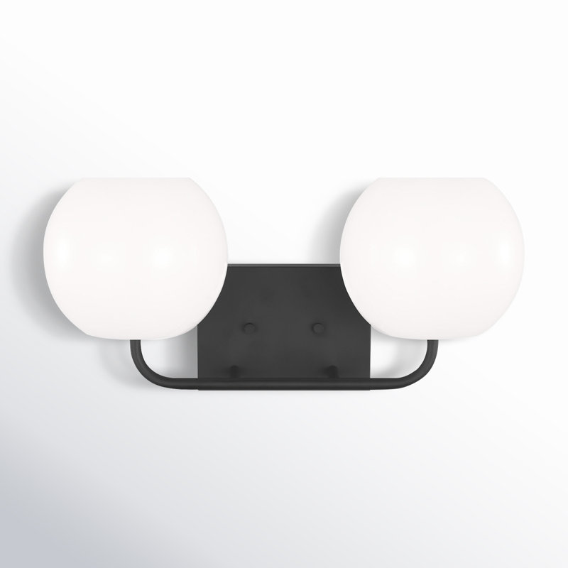 Midnight Black Steel 2-Light Dimmable Vanity Fixture with White Glass Shades