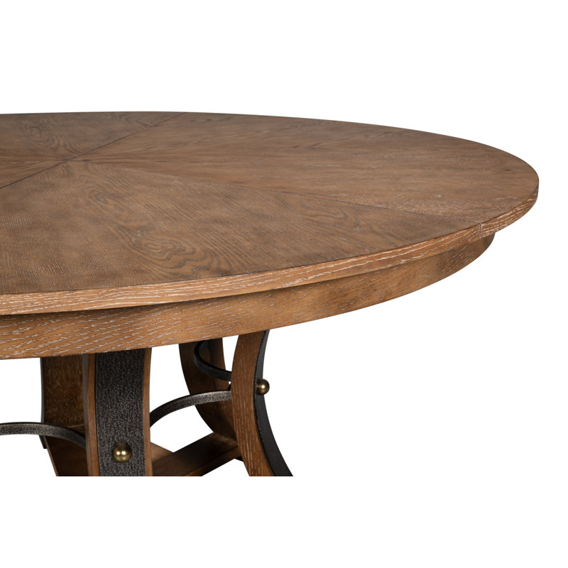 Tower Round Solid Oak Dining Table, Light Mink/Dark Hammered