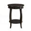 Table d'appoint à plateau rond avec rangement ouvert à 1 tiroir seulement, sans chaises.