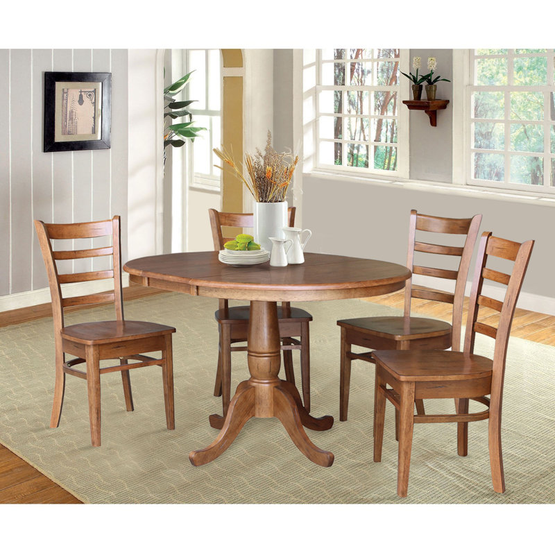 Echols Extendable Solid Wood Dining Set, Distressed Oak, 5