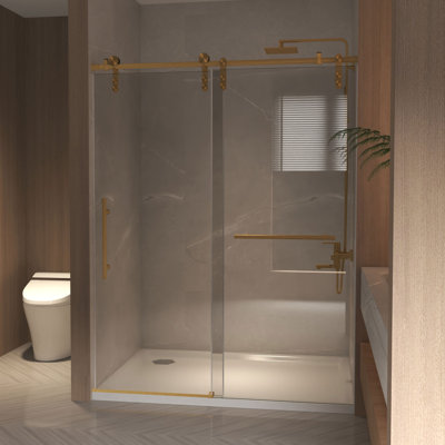 Porte de douche coulissante sans cadre l 56 à 60 po x H 76 po avec verre trempé transparent 5/16 po et quincaillerie en acier inoxydable