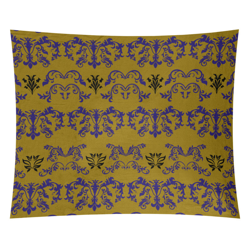 Tapisserie baroque microfibre Baltimore Football, H 88 po x l 104 po, Jaune foncé / mauve / noir