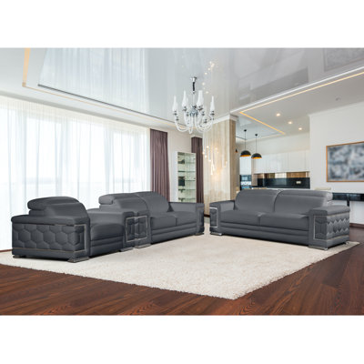 Ensemble de salon configurable en cuir véritable inclus 3 pièces Yurith