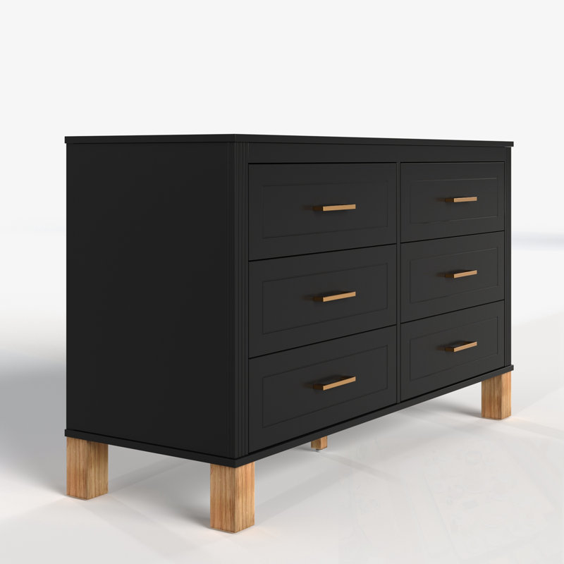 Armoire de rangement moderne à 6 tiroirs avec poignées en métal, Black