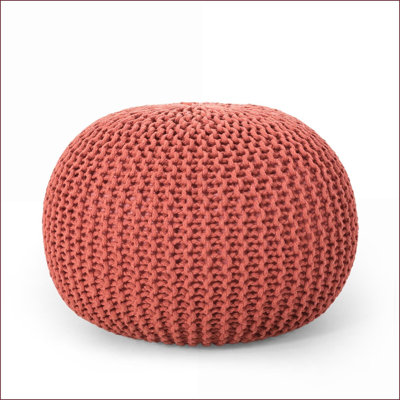 Repose-pieds rond en coton tricoté rond rouge corail | Corail | Coton