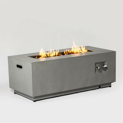 42" Propane Gas Fire Pit Table, 50000 BTU Rectangular Steel Fire Pit With Glass Wind Guard For Outside Patio Deck Garden Courtyard -Gray