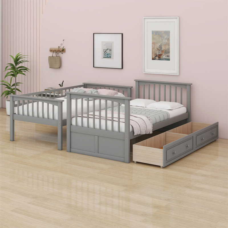 Lit superposé simple avec tiroirs Jhara Kids, gris, Twin