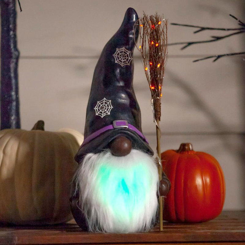 Gnome de sorcière en résine Jarmell avec statue de jardin Blackhhat