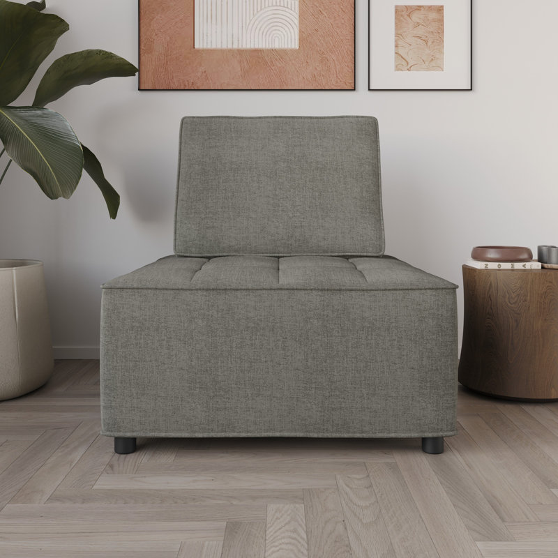Fauteuil d'appoint carré touffeté en lin Lancy, Gris