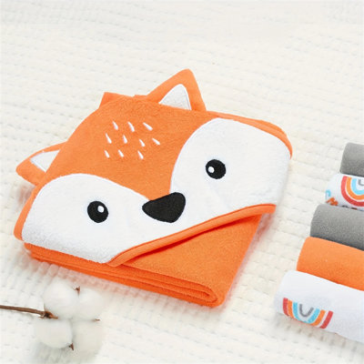 6Pcs Set, Large Hooded Bath Towel, Fox Hooded Bath Towel With 5 Washcloths, Quick-Drying, Ultra Absorbent And Non-Balling, Soft, 1 Bath Towel (30''X30''), 5 Washcloth (9''X9''), For Bath, Beach & Swimming