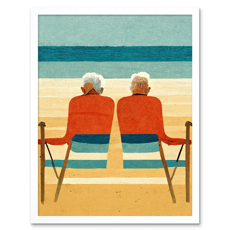Elderly Couple Retired Beach Seaside - Print, White Framed Unframed, 25.9cm H x 20.6cm W x 1.5cm D