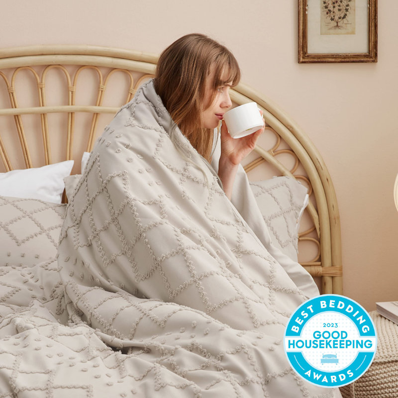 Housse de couette Literie 3 pièces brodée  Home, Beige, Housse de couette simple + 1 taie décorative stan