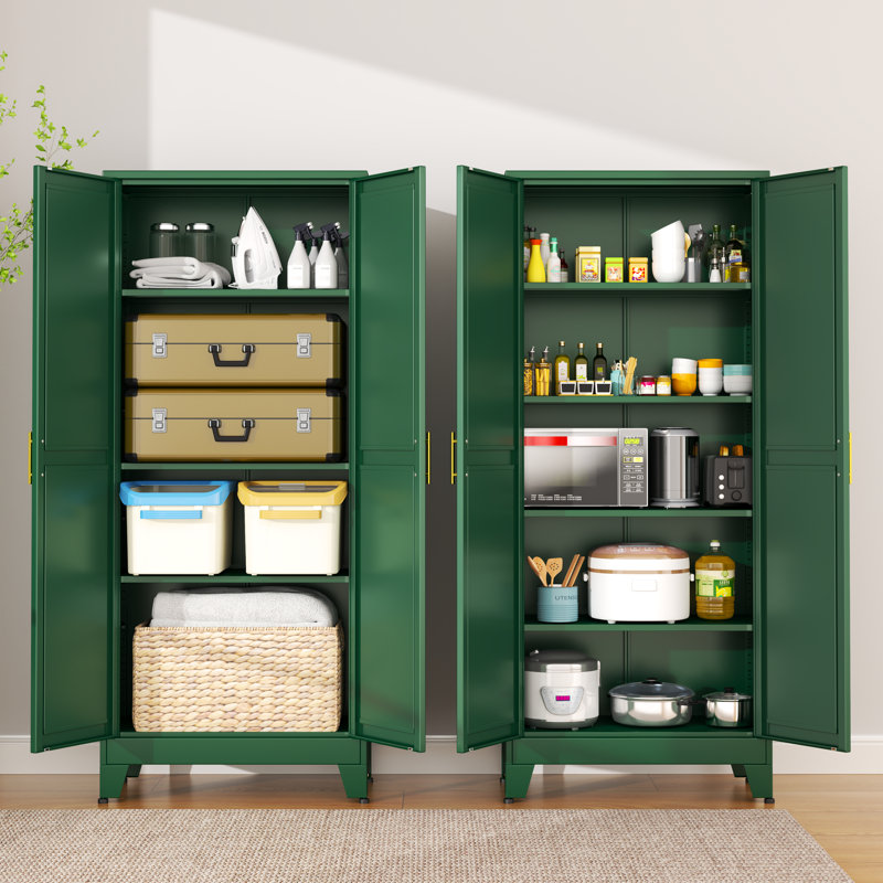 Armoire en métal Natthan pour cuisine, salle à manger et salon avec 2 portes et 5 tablettes réglables, Vert