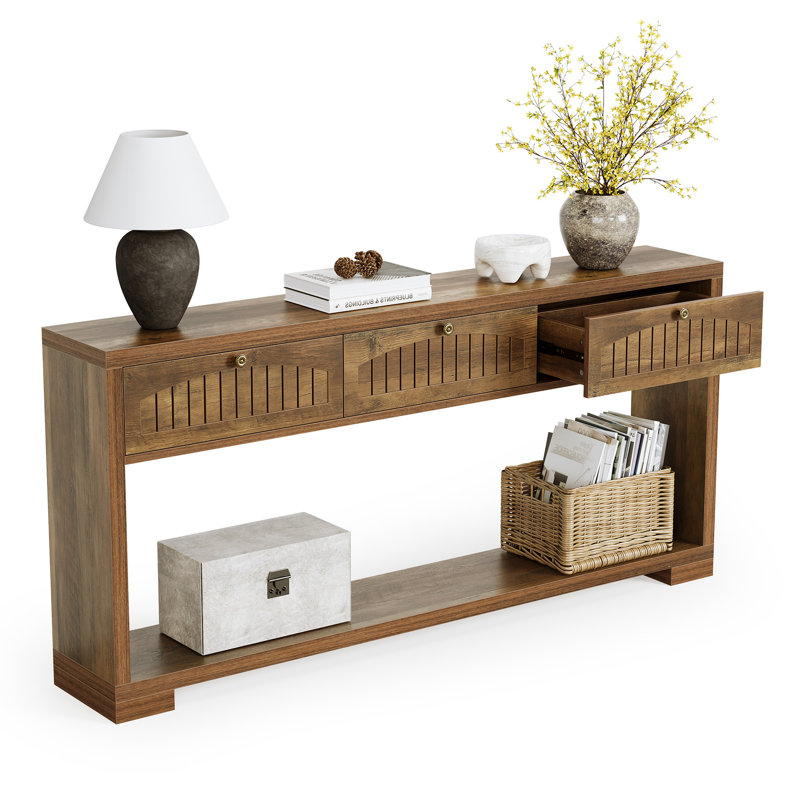 70.8'' Farmhouse Console Table with Drawers and Open Shelf, Rustic Entryway Table for Hallway or Living Room