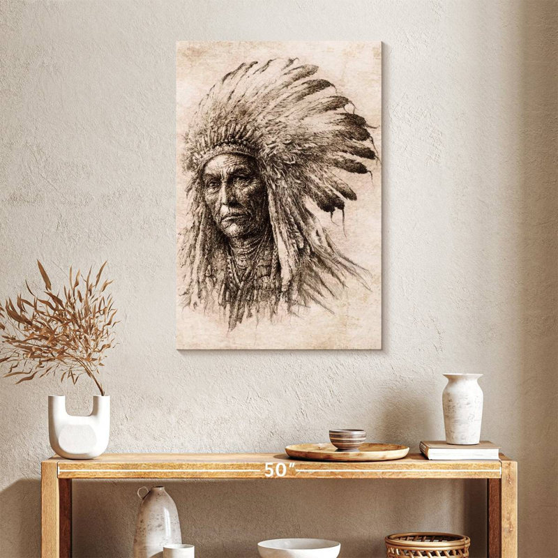 Native American Chief - Impression sur toile tendue, H 36 po x l 24 po x P 1,25 po