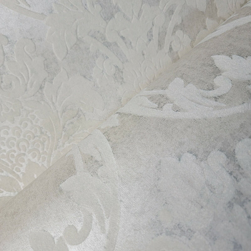 Papier peint en velours damassé taupe Kemarah