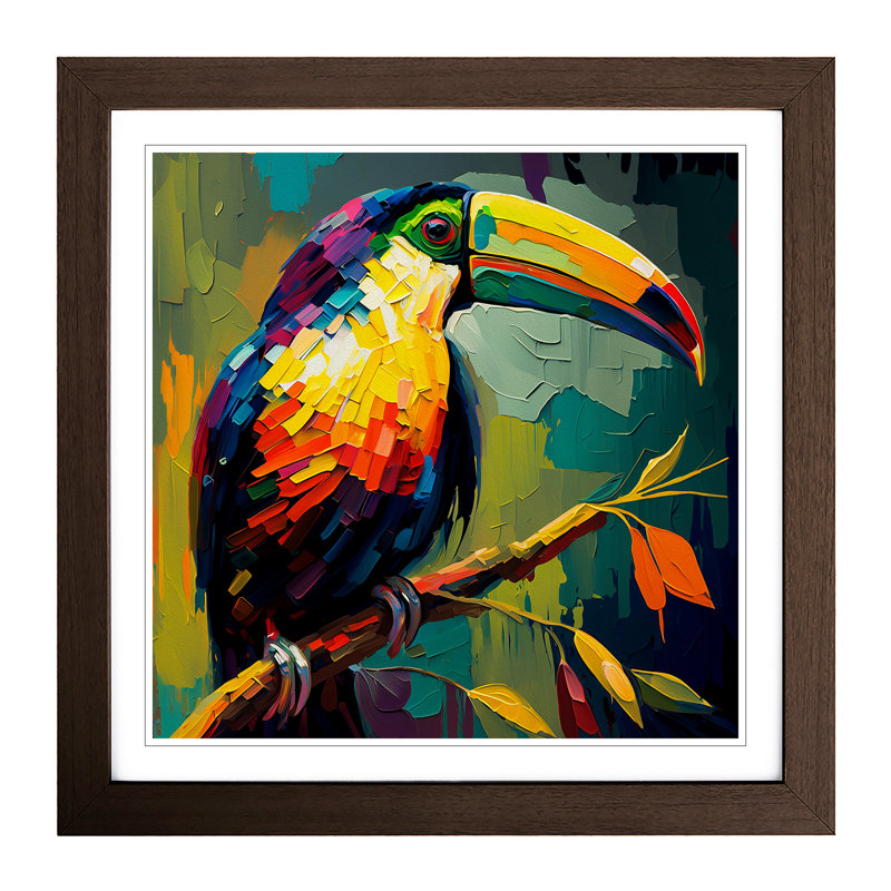 Toucan Palette Knife Painting - Framed Print, Walnut