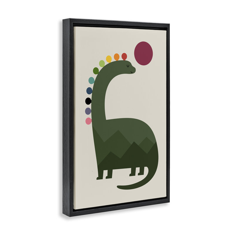 Minimal Rainbow Dinosaur Canvas Wall Art, design by Andy Westface, Jet Black Floater Frame, 25" H x 17" W