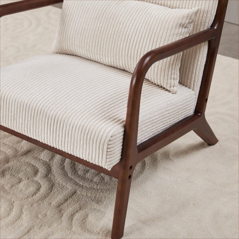 Ensemble de chaise basse et de table basse en polyester rembourré de style Mid-Century moderne, structure en bois d'hévéa massif, beige doux