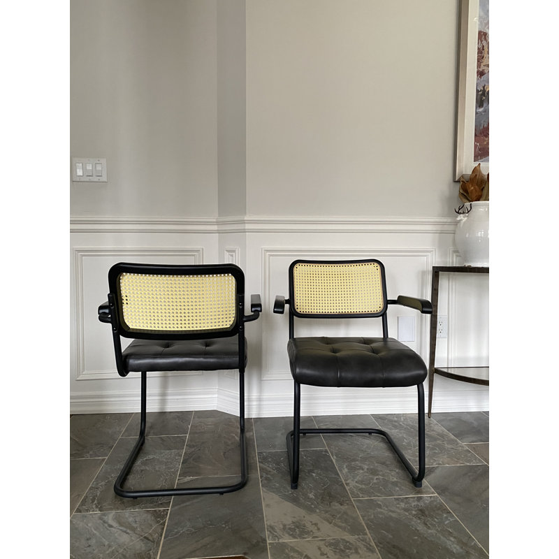 Style Rattan Back Upholstered Seat Dining & Arm Chair, Black