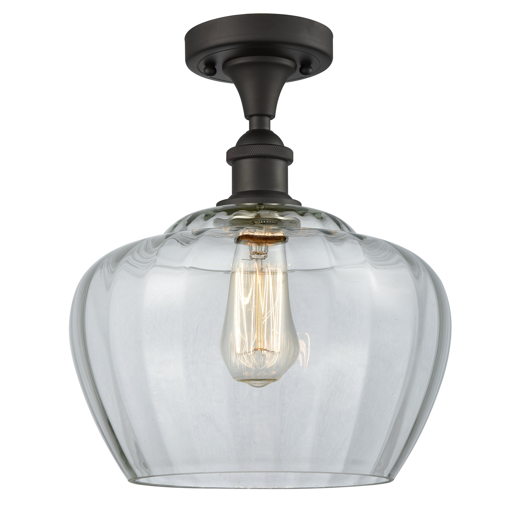 Renee Single Light Glass Semi Flush Mount, 60 Watt Vintage Incandescent Bulb, Oil Rubbed Bronze, Clear