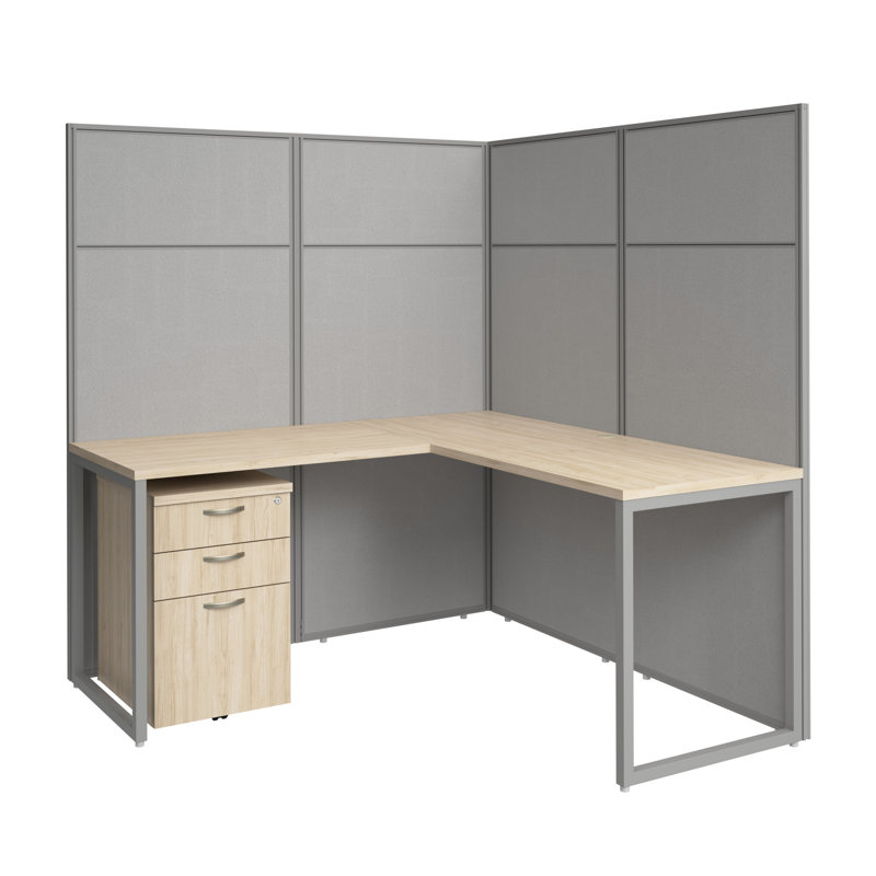 Easy Office L-Shaped Desk Cubicle - Reversible, Natural Elm