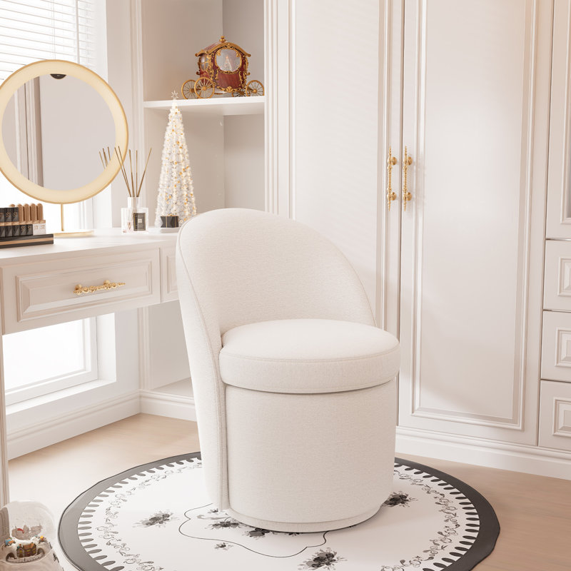 Upholstered Swivel Accent Vanity Stool, Off White
