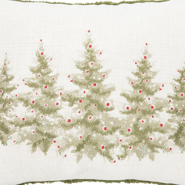 Winter Trees Embellished Green and White Throw Pillow