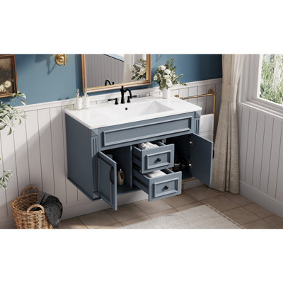 Meuble-lavabo mural 36 po avec lavabo et tiroirs en céramique, meuble-lavabo simple de style français avec charnières à fermeture douce