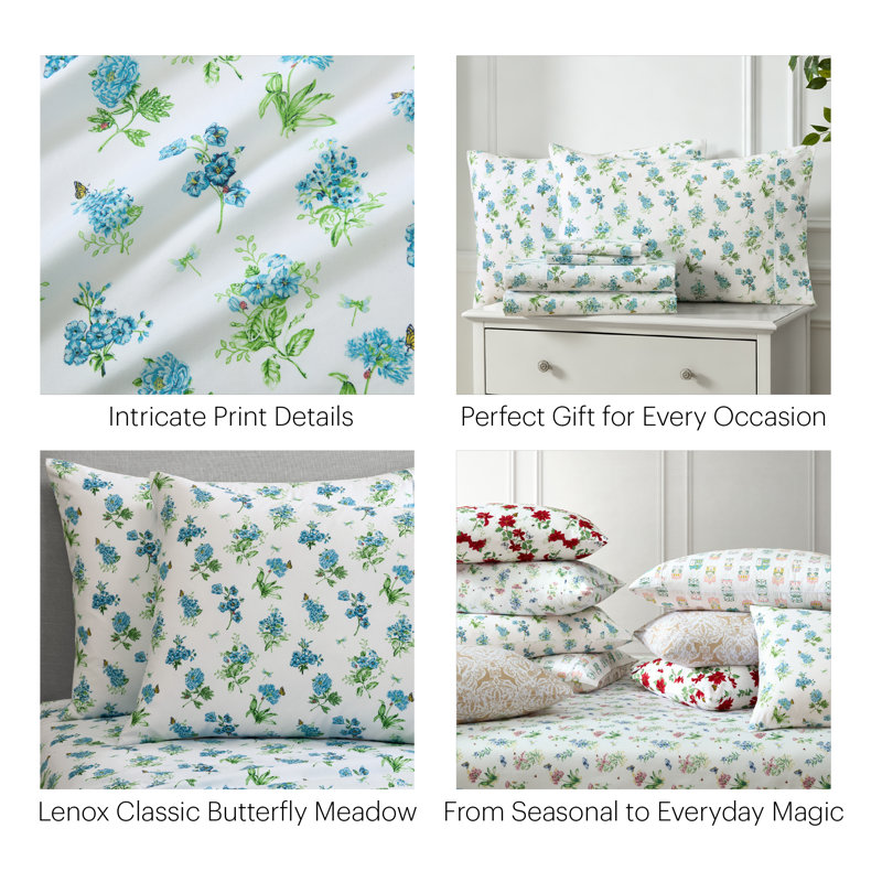 Lenox Printed 6-Piece Sheet Set, Folk Reindeer, Twin, Twin, Butterfly Meadow Blue