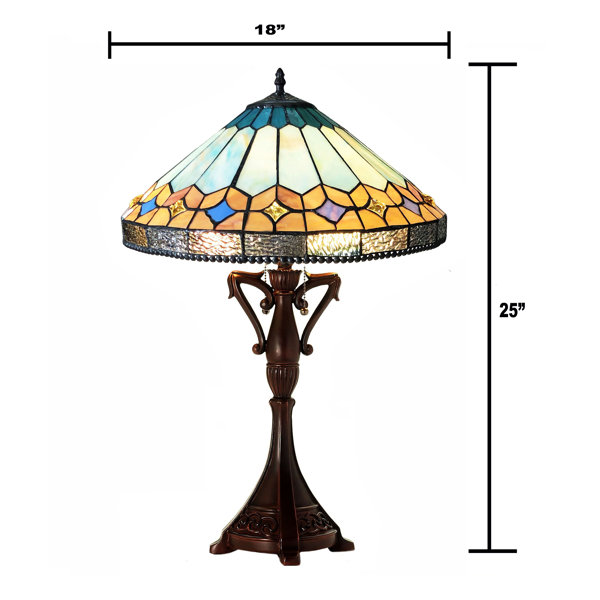 Louis Comfort Tiffany Mission Style Geometric Green Arrow Glass Shade Table Lamp Union Rustic